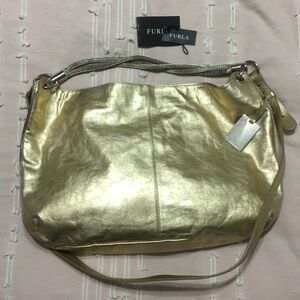 Furla gold crossbody bag Italian genuine leather NWT